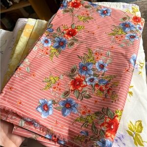 Vintage Floral Stripe Coral Quilting Cotton